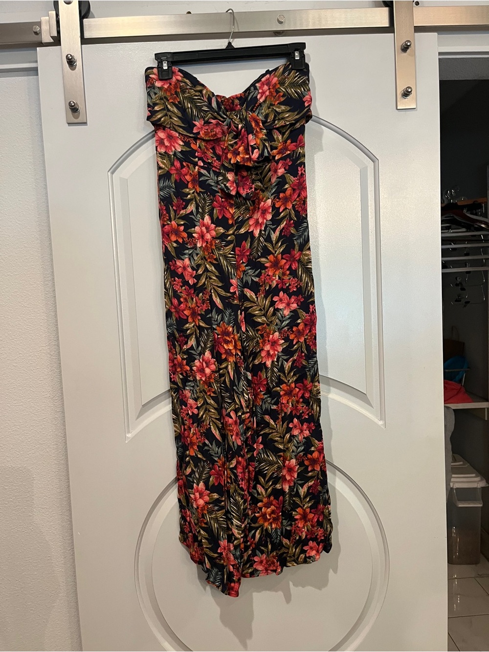 American Eagle Black tropical Floral strapless jumpsuit. GUC!
